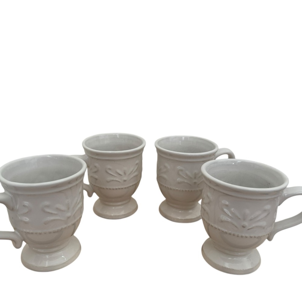 Chris Madden Adalina JCP Home Mugs set of 4 beige Ceramic 3D floral 12 oz